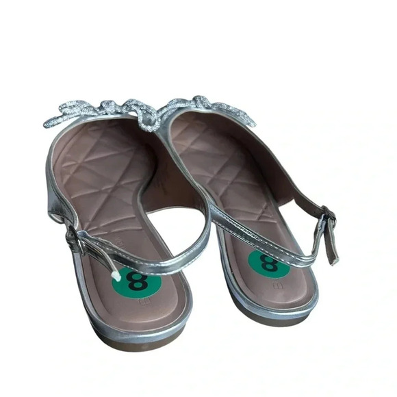 BCBGeneration Women's Kristin Silver Slingbacks Rhinestone Bow Flats Shoes 8 NEW - Picture 5 of 7